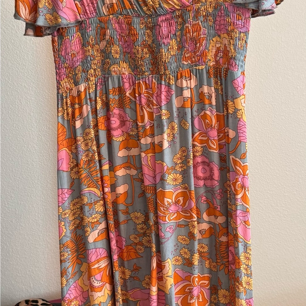 Floral Smocked Maxi Dress in Pink & Orange
